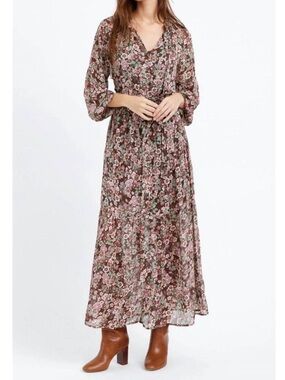 Anthropologie Greylin V-Neck Long Sleeve Zoa Brown Floral Maxi Dress